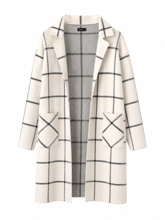 Zaful Jackets & Blazers - Small white  and black grid Windowpane Plaid Long Coat loose fit